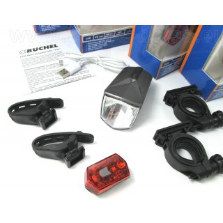 LED Akku Scheinwerfer Set Büchel Vail80 bis 80 Lux, Rücklicht Micro LED, mit Lithium-Akkus
